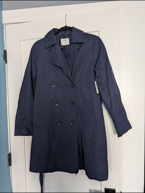 Old Navy Navy Double-Breasted Trench Coat